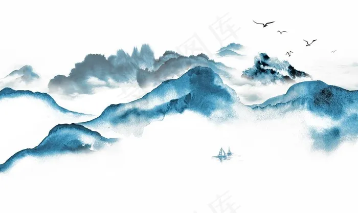 中国风山水元素图片psd模版下载