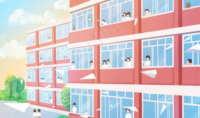 学校高考结束清新插画背景图片(4500X2800(DPI:200))psd模版下载