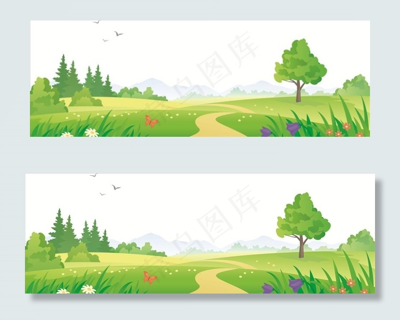鲜花草地绿树矢量图下载图片cdr矢量模版下载