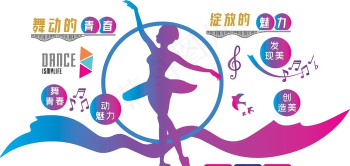 舞蹈室文化墙设计图片eps,ai矢量模版下载