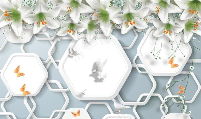 现代花朵背景墙图片(9071X5669(DPI:72))psd模版下载