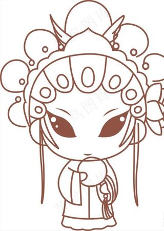 戏曲人物花旦线条矢量图雕刻图图片