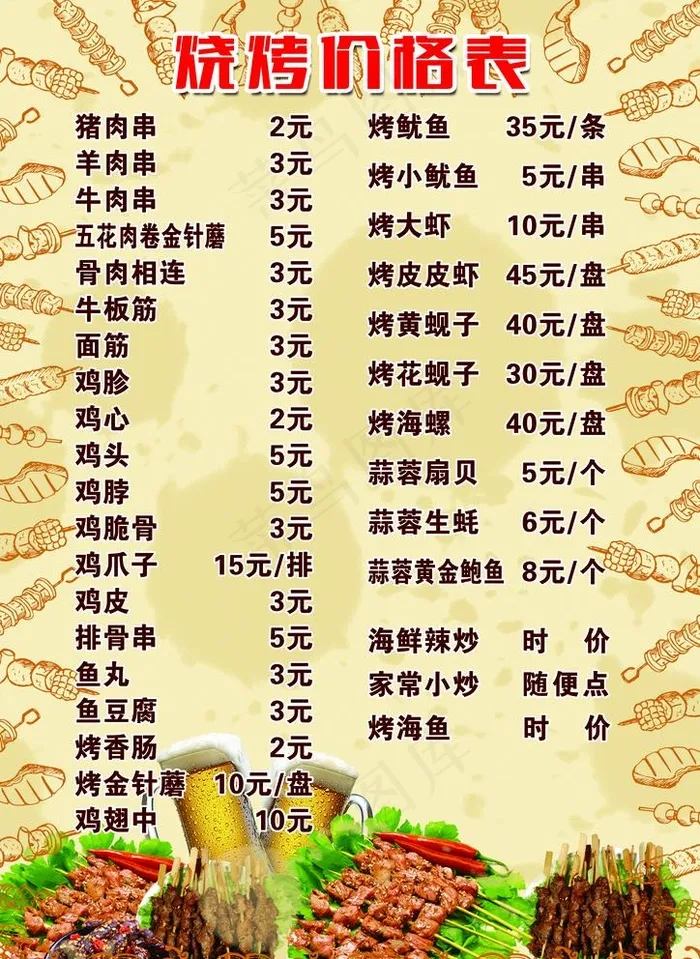 烧烤价格表图片(2480X3508(DPI:300))psd模版下载