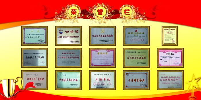 荣誉栏展板图片(6435X3402(DPI:72))psd模版下载