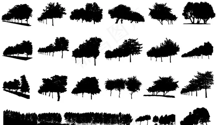 树木剪影图片ai矢量模版下载