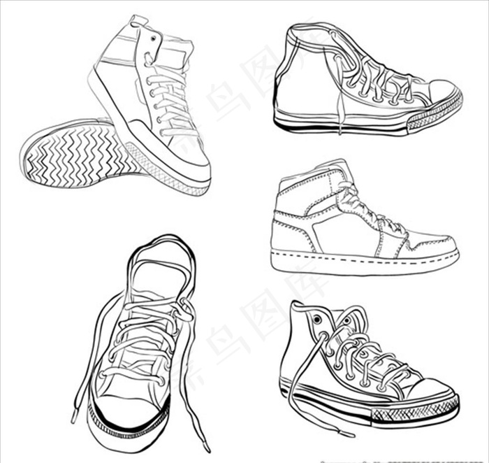 手绘线稿运动鞋插图集图片ai矢量模版下载