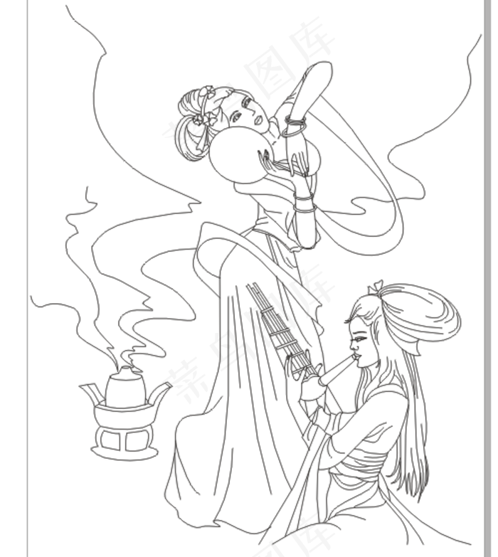 古典美女 线条图图片