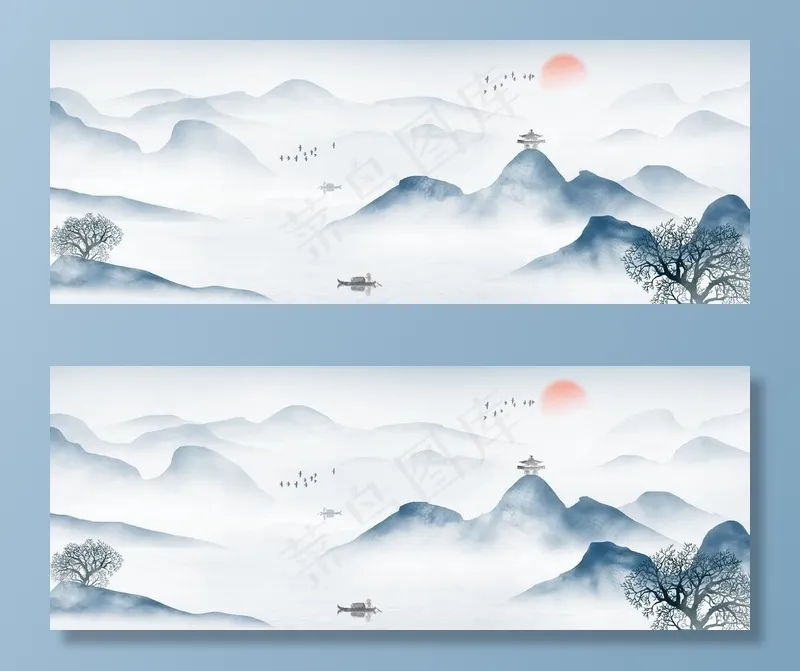 水墨山水图片(4009X1638(DPI:300))psd模版下载