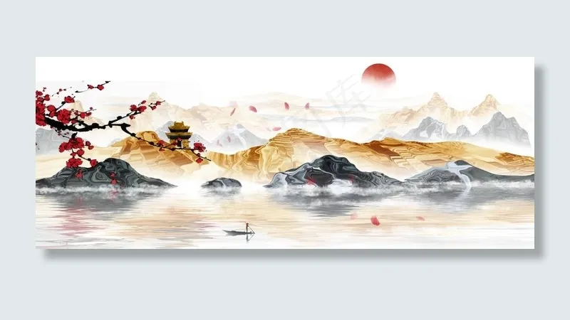 山水装饰画图片(2923X1218(DPI:200))psd模版下载
