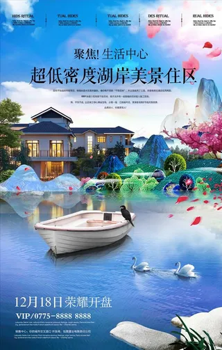 唯美中国风别墅房地产预售海报图片