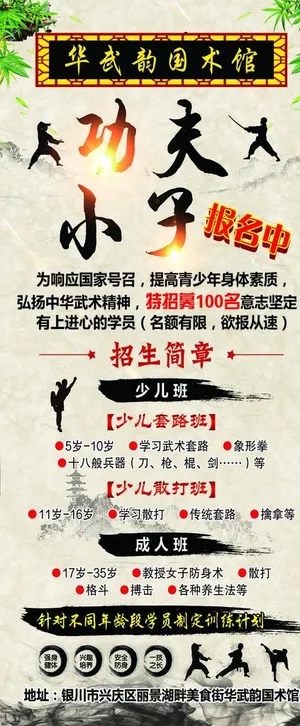 国术馆功夫小子招生展架图片