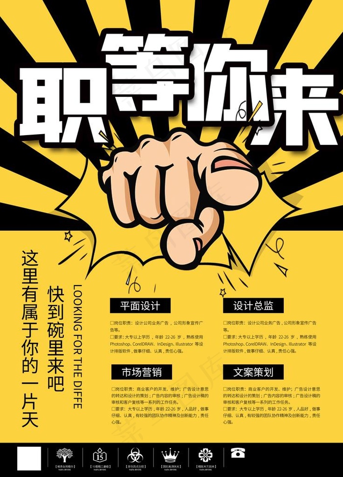 黄底招聘广告职等你来图片(3543X4724(DPI:150))psd模版下载