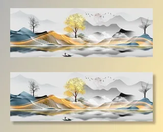 新中式风景意境江南水墨装饰画图片