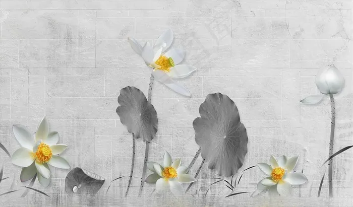 荷花背景墙图片(9071X5669(DPI:72))psd模版下载