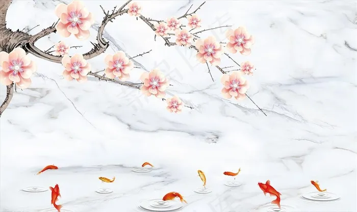 花鸟图背景墙图片(9071X5669(DPI:72))psd模版下载