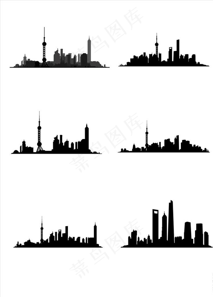 上海都市建筑剪影元素图片cdr矢量模版下载