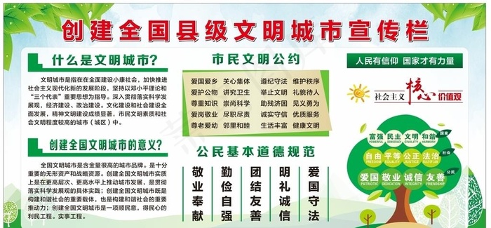 创建全国县级文明城市宣传栏图片(210X297)cdr矢量模版下载