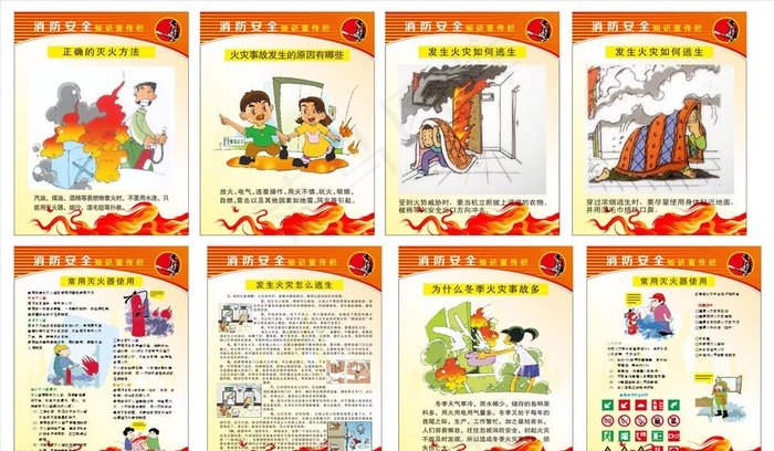 消防防火安全展板漫画图片cdr矢量模版下载