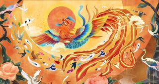 百鸟朝凤国潮风设计图片