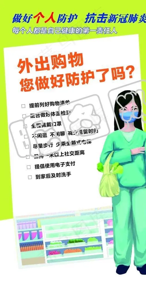 抗击新冠肺炎外出购物海报图片cdr矢量模版下载