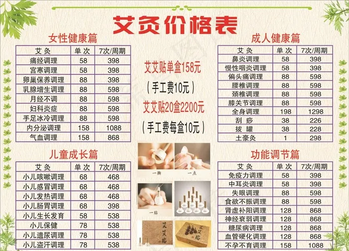 艾灸贴价目表图片(210X297)cdr矢量模版下载