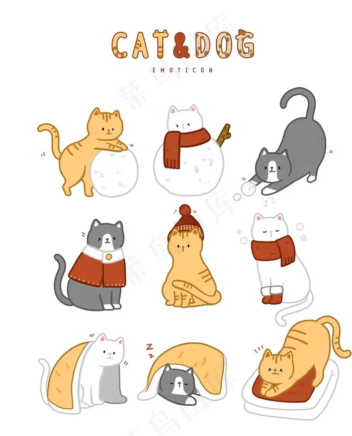 宠物猫狗插图图片(3837X4563(DPI:300))psd模版下载