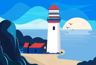 灯塔插画图片