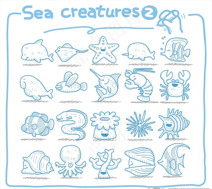 海洋动物水产矢量图案图片