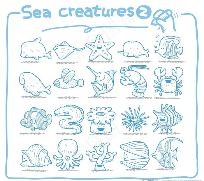 海洋动物水产矢量图案图片eps,ai矢量模版下载