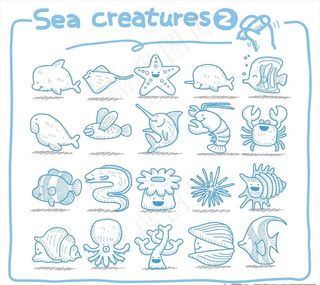 海洋动物水产矢量图案图片