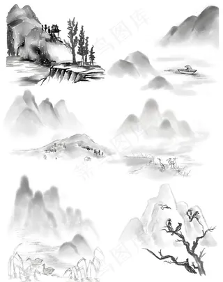 古风水墨山景图片
