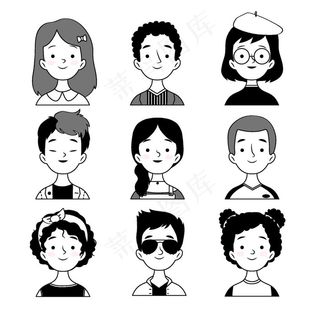 人物头像黑白矢量图片