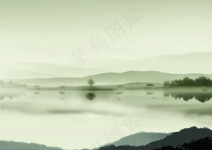 山水墨画图片(3366X2480(DPI:300))psd模版下载