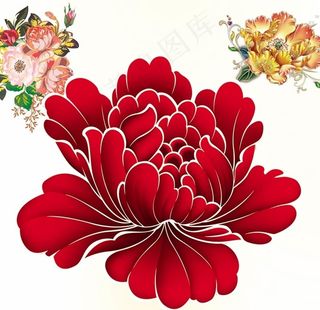 国画牡丹花红花金色花图片