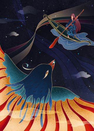 星河神鸟插画图片