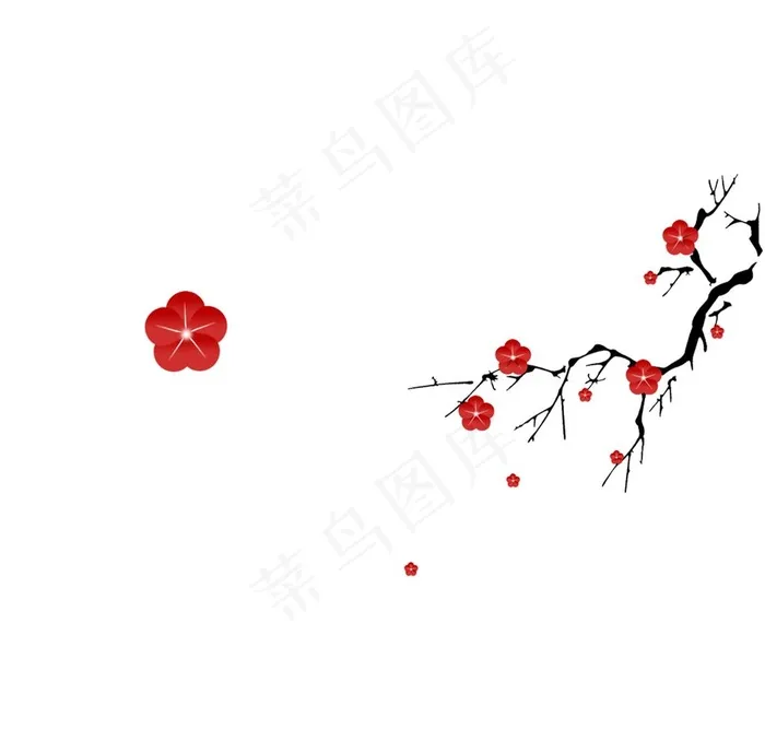中式梅花花瓣树枝图片psd模版下载