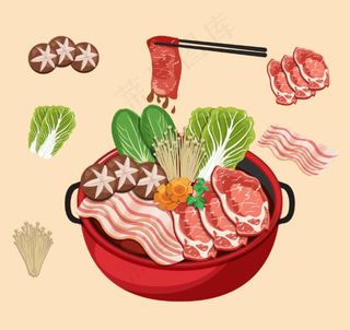 手绘食物火锅香菇肥牛白菜金图片