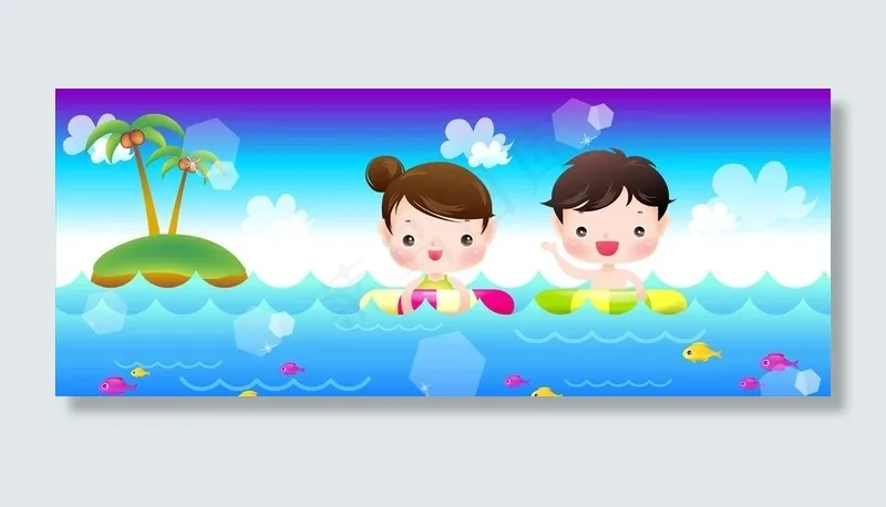 小孩游泳图片ai矢量模版下载