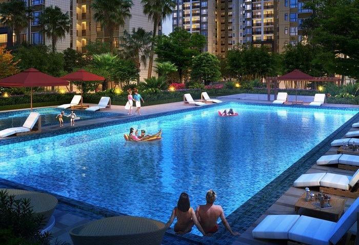 夜景 小区 游泳池 效果图图片