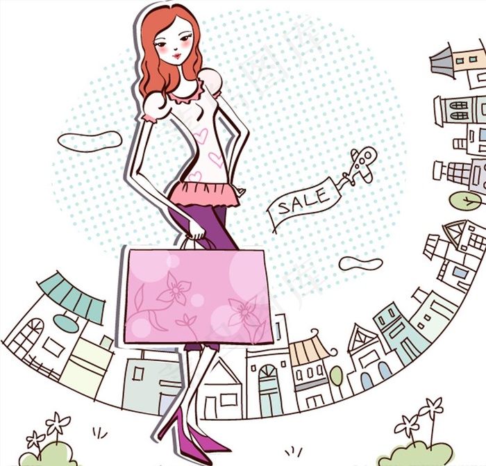 时尚购物卡通美女图片eps,ai矢量模版下载
