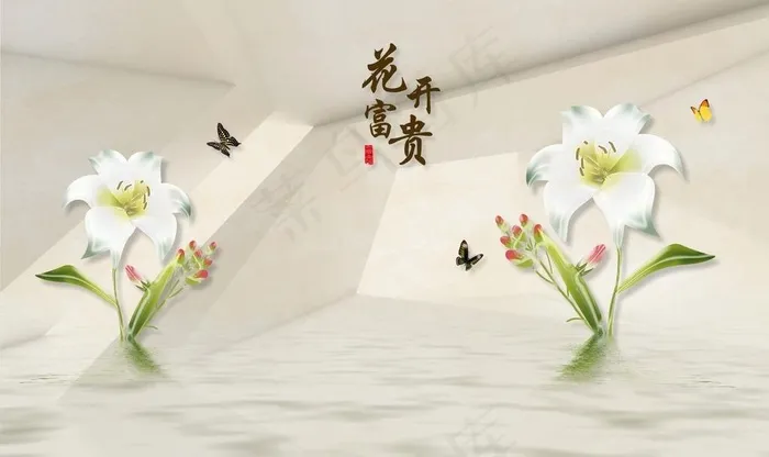 3d梦幻花朵花开富贵图片(9071X5669(DPI:72))psd模版下载