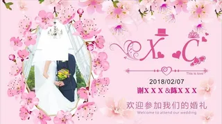 桃花婚庆粉色舞台背景图片