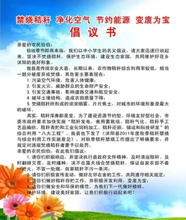 秸秆禁烧倡议书图片