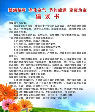 秸秆禁烧倡议书图片