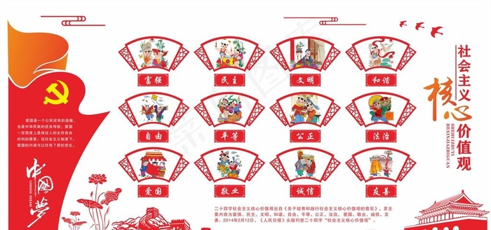 立体*核心价值观党建文化图片cdr矢量模版下载