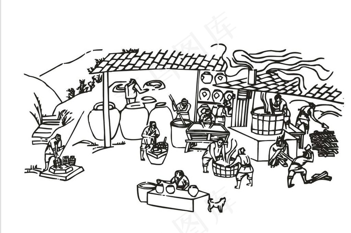 酿酒制作简笔画矢量元素图片