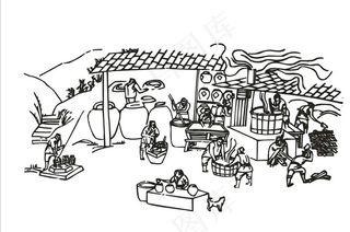 酿酒制作简笔画矢量元素图片