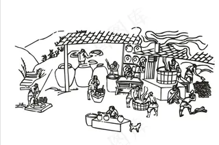 酿酒制作简笔画矢量元素图片