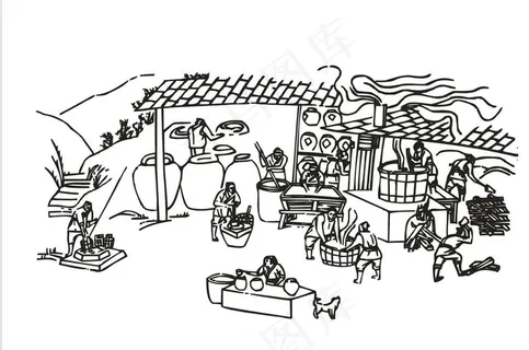 酿酒制作简笔画矢量元素图片 酿酒制作简笔画矢量元素图片
