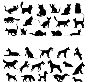 猫狗动物剪影图片